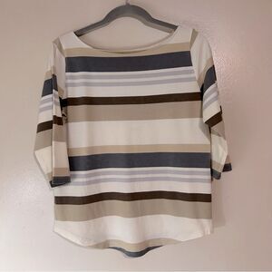 St. John’s Bay Blouse Meduim Neutral Stripes 3/4 sleeves Boat Neck